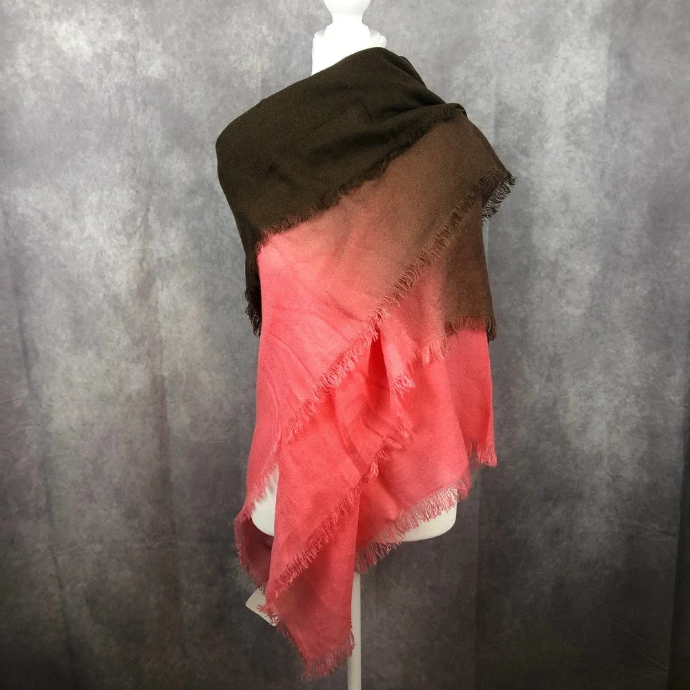 Sperry Scarf Wrap Shawl One Size Coral Brown Ombre Fringe Lightweight Beachy NEW
